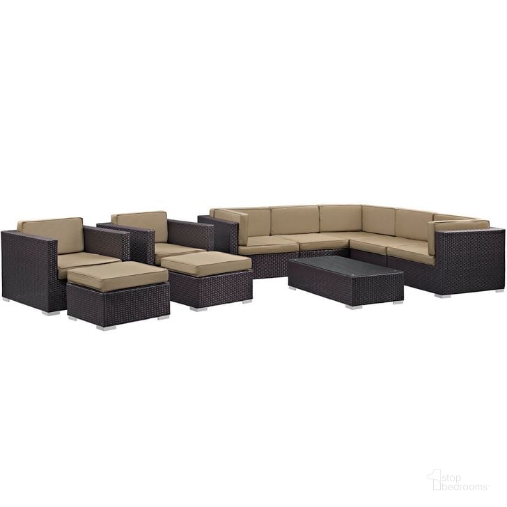 The appearance of Avia 10-Piece Outdoor Patio Sectional Set In Espresso Mocha designed by Modway in the  interior design. This espresso mocha piece of furniture  was selected by 1StopBedrooms from Avia Collection to add a touch of cosiness and style into your home. Sku: EEI-826-EXP-MOC-SET. Material: Rattan. Product Type: Outdoor Sectional. Image1