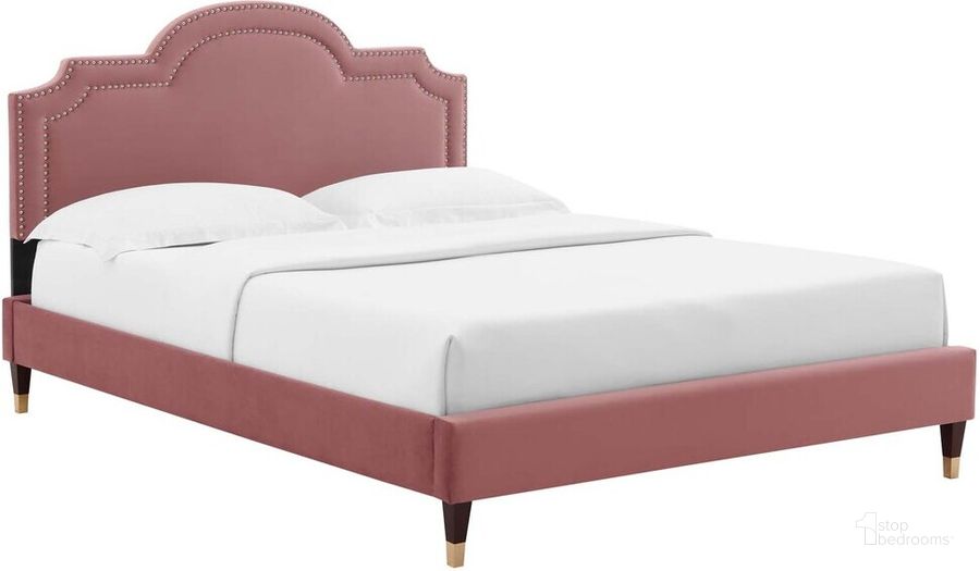 The appearance of Aviana Performance Velvet King Bed In Dusty Rose designed by Modway in the  interior design. This dusty rose piece of furniture  was selected by 1StopBedrooms from Aviana Collection to add a touch of cosiness and style into your home. Sku: MOD-6839-DUS. Bed Type: Platform Bed. Product Type: Platform Bed. Bed Size: King. Material: MDF. Image1