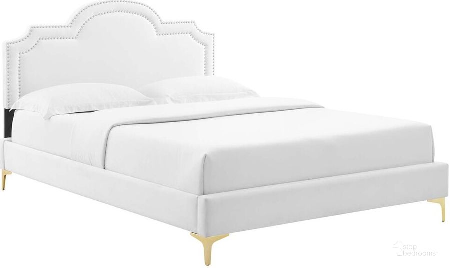 The appearance of Aviana Performance Velvet King Bed In White designed by Modway in the  interior design. This white piece of furniture  was selected by 1StopBedrooms from Aviana Collection to add a touch of cosiness and style into your home. Sku: MOD-6834-WHI. Bed Type: Platform Bed. Product Type: Platform Bed. Bed Size: King. Material: MDF. Image1