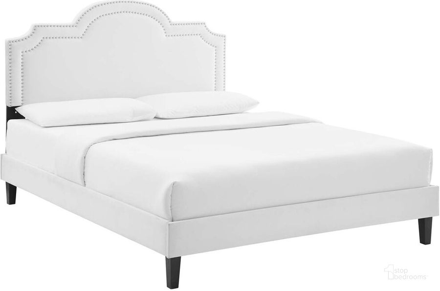 The appearance of Aviana Performance Velvet King Bed In White designed by Modway in the  interior design. This white piece of furniture  was selected by 1StopBedrooms from Aviana Collection to add a touch of cosiness and style into your home. Sku: MOD-6844-WHI. Bed Type: Platform Bed. Product Type: Platform Bed. Bed Size: King. Material: MDF. Image1