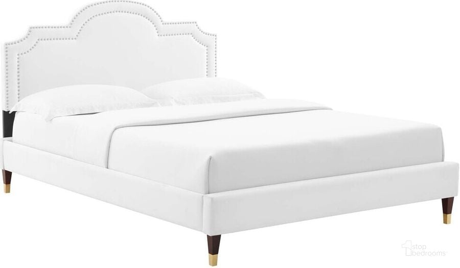 The appearance of Aviana Performance Velvet King Bed In White designed by Modway in the  interior design. This white piece of furniture  was selected by 1StopBedrooms from Aviana Collection to add a touch of cosiness and style into your home. Sku: MOD-6839-WHI. Bed Type: Platform Bed. Product Type: Platform Bed. Bed Size: King. Material: MDF. Image1