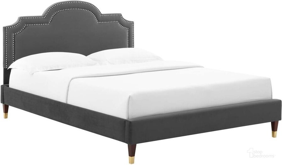 The appearance of Aviana Performance Velvet Queen Bed In Charcoal designed by Modway in the  interior design. This charcoal piece of furniture  was selected by 1StopBedrooms from Aviana Collection to add a touch of cosiness and style into your home. Sku: MOD-6824-CHA. Bed Type: Platform Bed. Product Type: Platform Bed. Bed Size: Queen. Material: MDF. Image1