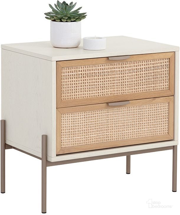 The appearance of Avida Nightstand In Cream And Natural designed by Sunpan in the modern / contemporary interior design. This natural piece of furniture  was selected by 1StopBedrooms from Avida Collection to add a touch of cosiness and style into your home. Sku: 108806. Material: Wood. Product Type: Nightstand. Image1