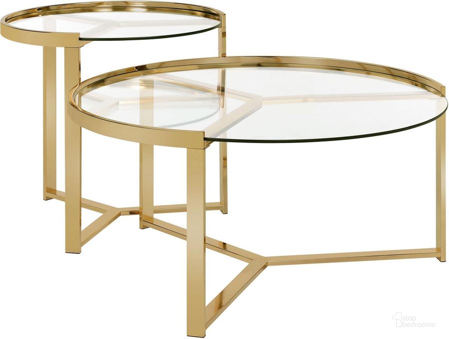 The appearance of Avonlea Gold 2 Piece Nesting Table designed by Coaster in the transitional interior design. This gold piece of furniture  was selected by 1StopBedrooms from Avonlea Collection to add a touch of cosiness and style into your home. Sku: 930251. Material: Metal. Product Type: Nesting Table. Image1