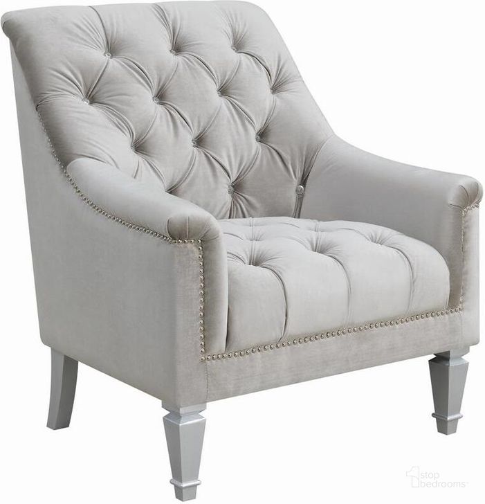 The appearance of Avonlea Gray Chair designed by Coaster in the modern / contemporary interior design. This gray piece of furniture  was selected by 1StopBedrooms from Avonlea Collection to add a touch of cosiness and style into your home. Sku: 508463. Product Type: Living Room Chair. Material: Velvet. Image1
