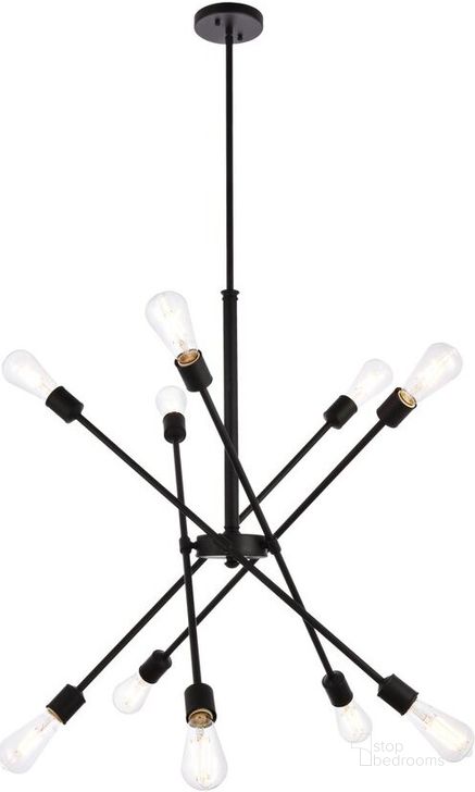 The appearance of Axel 10 Lights Black Pendant With Hanging Rod designed by Elegant Lighting in the transitional interior design. This black piece of furniture  was selected by 1StopBedrooms from Axel Collection to add a touch of cosiness and style into your home. Sku: LD8003D28BLA. Material: Metal. Product Type: Pendant Lighting. Image1