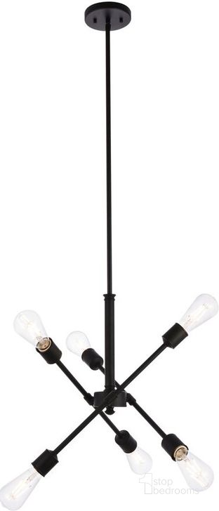 The appearance of Axel 6 Lights Black Pendant With Hanging Rod designed by Elegant Lighting in the transitional interior design. This black piece of furniture  was selected by 1StopBedrooms from Axel Collection to add a touch of cosiness and style into your home. Sku: LD8015D18BLA. Material: Metal. Product Type: Pendant Lighting. Image1