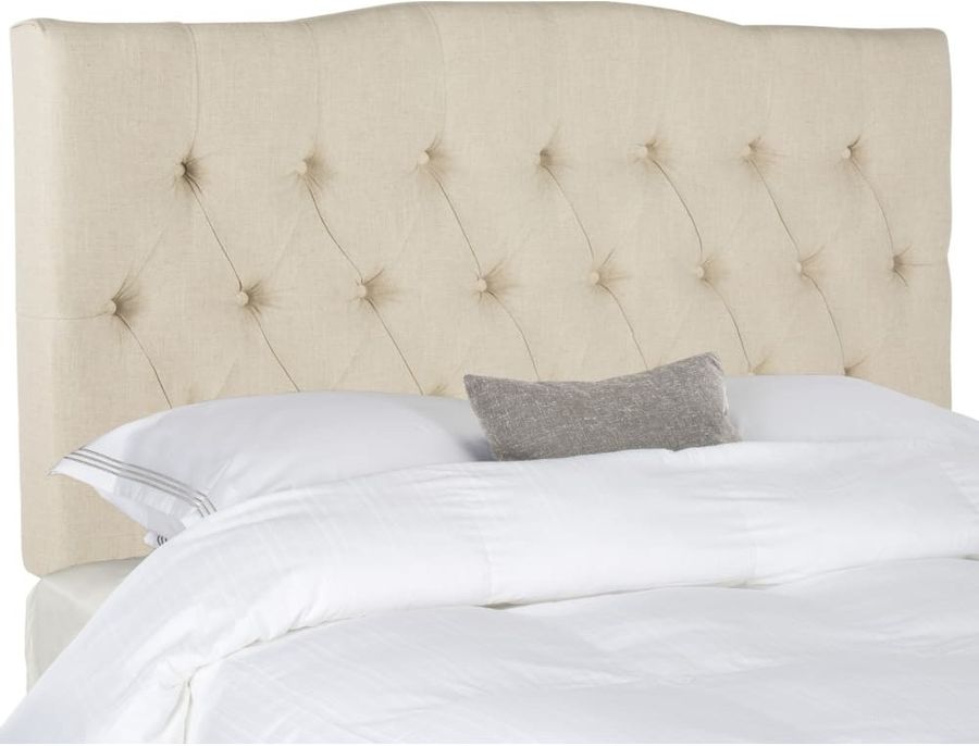 The appearance of Axel Linen Tufted Queen Headboard designed by Safavieh in the country / farmhouse interior design. This cream piece of furniture  was selected by 1StopBedrooms from Axel Collection to add a touch of cosiness and style into your home. Sku: MCR4682K-Q. Product Type: Headboard. Bed Size: Queen. Image1