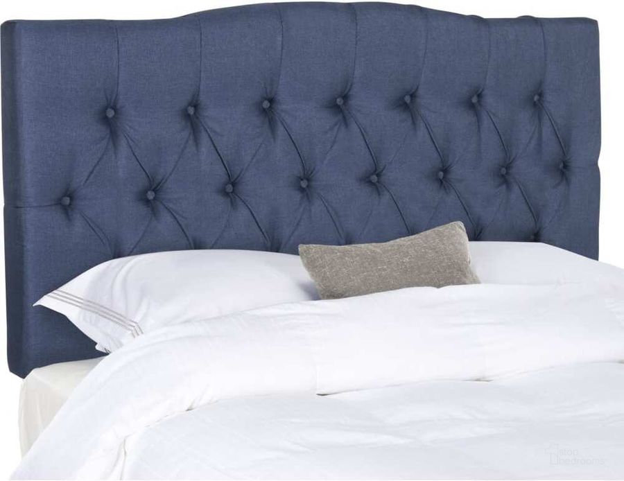 The appearance of Axel Navy Linen Tufted Queen Headboard designed by Safavieh in the traditional interior design. This navy piece of furniture  was selected by 1StopBedrooms from Axel Collection to add a touch of cosiness and style into your home. Sku: MCR4682F-Q. Product Type: Headboard. Bed Size: Queen. Image1