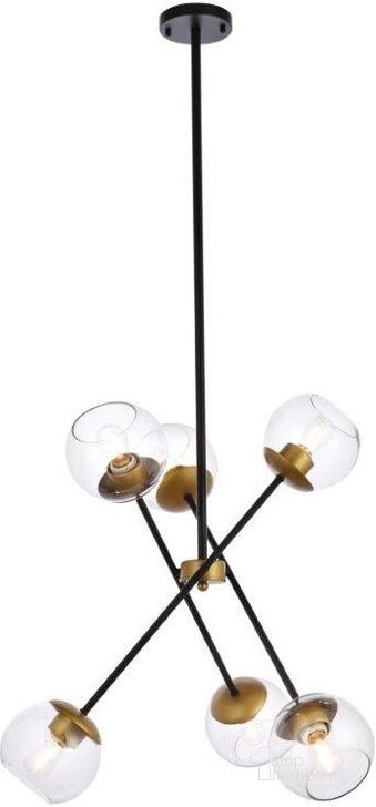 The appearance of Axl 24 Inch Pendant In Black And Brass With Clear Shade designed by Elegant Lighting in the transitional interior design. This clear glass piece of furniture  was selected by 1StopBedrooms from Axl Collection to add a touch of cosiness and style into your home. Sku: LD656D24BRK. Product Type: Pendant Lighting. Material: Iron. Image1