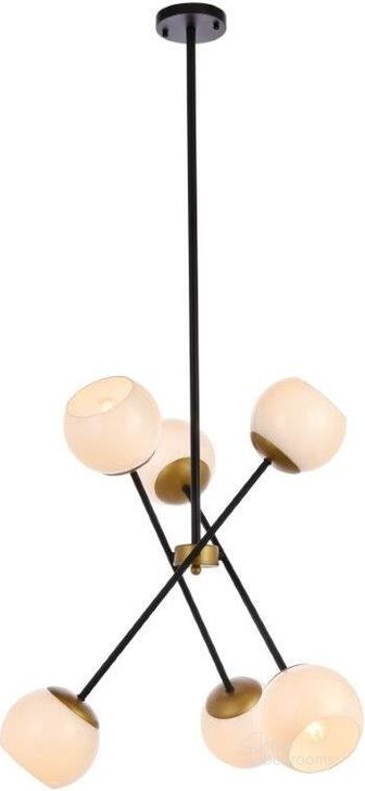 The appearance of Axl 24 Inch Pendant In Black And Brass With White Shade designed by Elegant Lighting in the transitional interior design. This brass and black piece of furniture  was selected by 1StopBedrooms from Axl Collection to add a touch of cosiness and style into your home. Sku: LD657D24BRK. Product Type: Pendant Lighting. Material: Iron. Image1