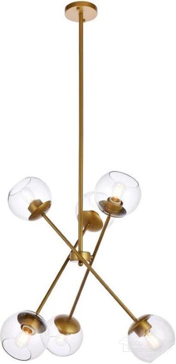 The appearance of Axl 24 Inch Pendant In Brass With Clear Shade designed by Elegant Lighting in the transitional interior design. This brass piece of furniture  was selected by 1StopBedrooms from Axl Collection to add a touch of cosiness and style into your home. Sku: LD656D24BR. Product Type: Pendant Lighting. Material: Iron. Image1