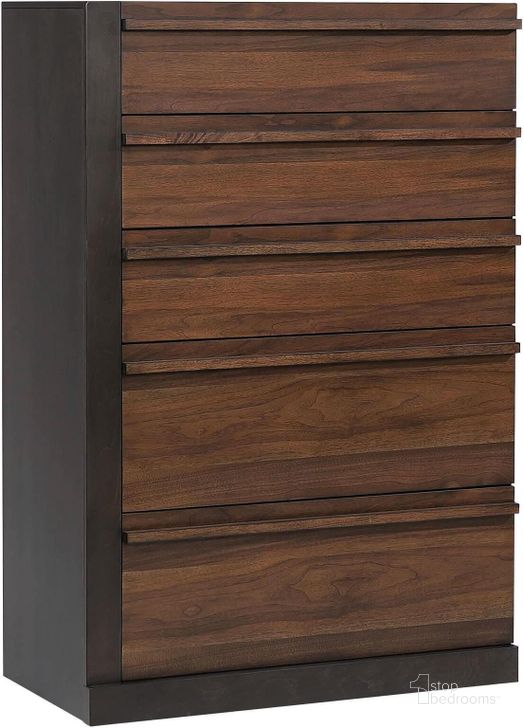 The appearance of Azalia 5-Drawer Chest In Black and Walnut designed by Coaster in the modern / contemporary interior design. This walnut and black piece of furniture  was selected by 1StopBedrooms from Azalia Collection to add a touch of cosiness and style into your home. Sku: 224285. Material: Wood. Product Type: Chest. Image1
