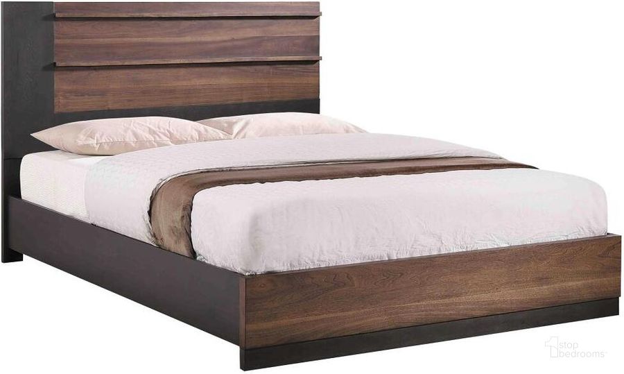 The appearance of Azalia Rectangular Bed In Black and Walnut designed by Coaster in the modern / contemporary interior design. This walnut and black piece of furniture  was selected by 1StopBedrooms from Azalia Collection to add a touch of cosiness and style into your home. Sku: 224281KEB1;224281KEB2;224281KEB3. Material: Wood. Product Type: Bed. Bed Size: King. Image1