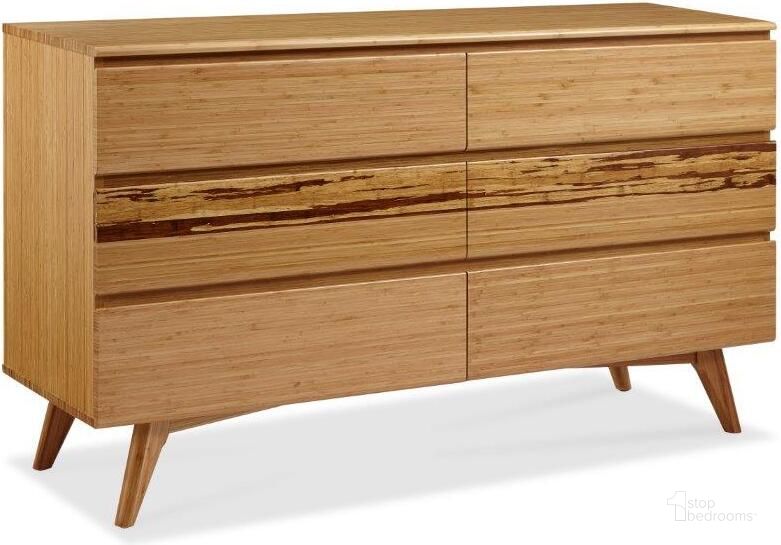 The appearance of Azara Caramelized Six Drawer Double Dresser designed by Greenington in the transitional interior design. This caramelized piece of furniture  was selected by 1StopBedrooms from Azara Collection to add a touch of cosiness and style into your home. Sku: GA0005CA. Product Type: Dresser. Material: Bamboo. Image1