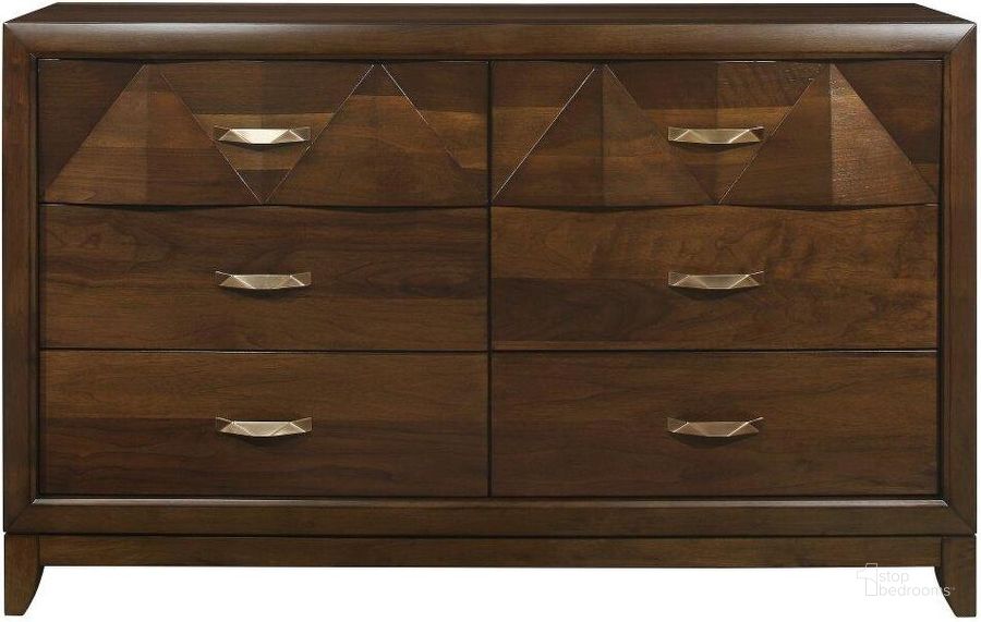 The appearance of Aziel Walnut Dresser designed by Homelegance in the transitional interior design. This brown piece of furniture  was selected by 1StopBedrooms from Aziel Collection to add a touch of cosiness and style into your home. Sku: 1535-5. Material: Wood. Product Type: Dresser. Image1