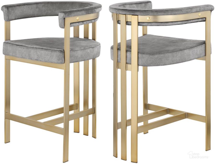 The appearance of Azielle Grey Velvet Barstool designed by Furnique in the modern / contemporary interior design. This grey velvet piece of furniture  was selected by 1StopBedrooms from Azielle Collection to add a touch of cosiness and style into your home. Sku: 596Grey-C. Product Type: Barstool. Material: Iron. Image1