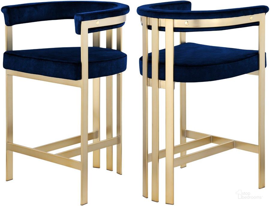 The appearance of Azielle Navy Velvet Barstool designed by Furnique in the modern / contemporary interior design. This navy velvet piece of furniture  was selected by 1StopBedrooms from Azielle Collection to add a touch of cosiness and style into your home. Sku: 596Navy-C. Product Type: Barstool. Material: Iron. Image1