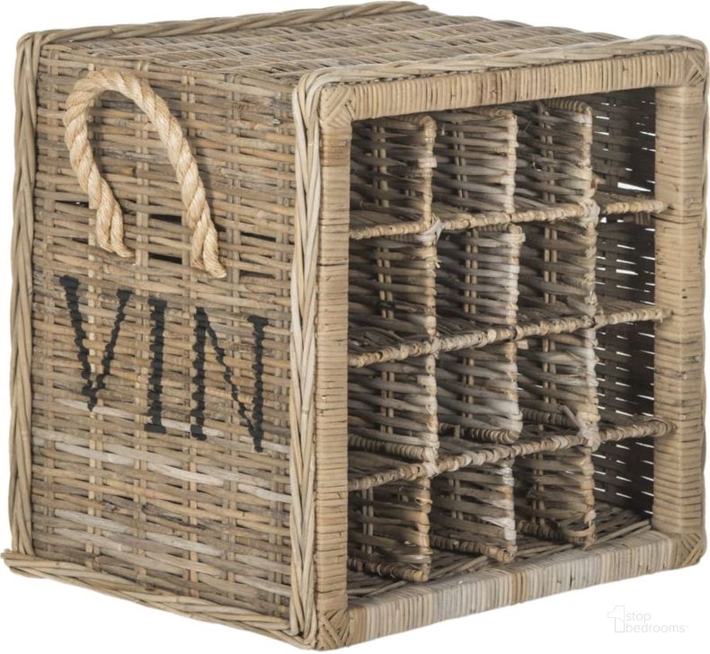The appearance of Aziza Natural Wicker 16-Bottle Wine Rack designed by Safavieh in the traditional interior design. This grey piece of furniture  was selected by 1StopBedrooms from Safavieh SEA Collection to add a touch of cosiness and style into your home. Sku: SEA7016A. Product Type: Wine Rack. Material: Rattan. Image1