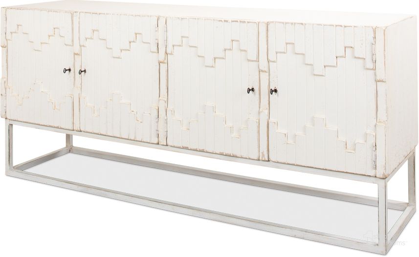The appearance of Aztec White Sideboard designed by Sarreid in the coastal interior design. This white piece of furniture  was selected by 1StopBedrooms from Aztec Collection to add a touch of cosiness and style into your home. Sku: 40383. Product Type: Sideboard. Image1
