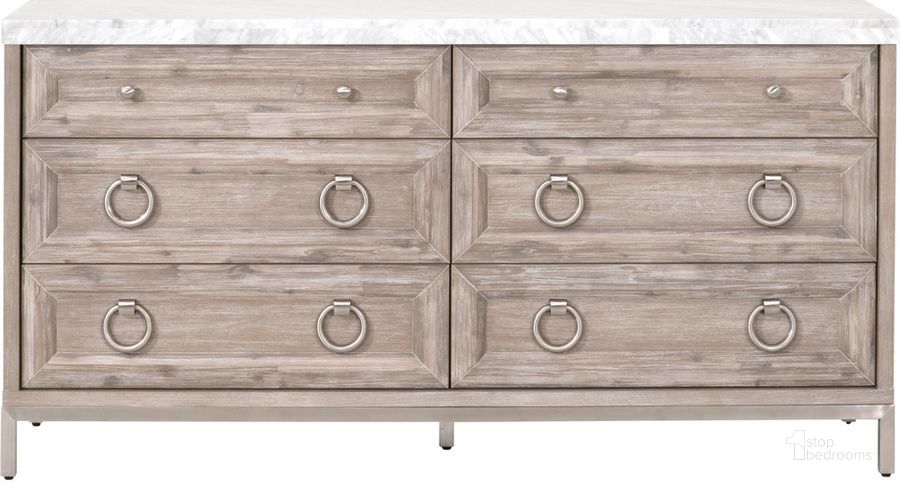 The appearance of Azure Carrera 6 Drawer Double Dresser designed by Essentials For Living in the transitional interior design. This white and grey piece of furniture  was selected by 1StopBedrooms from Azure Collection to add a touch of cosiness and style into your home. Sku: 6155.NG-BSTL/WHT. Product Type: Dresser. Material: MDF. Image1