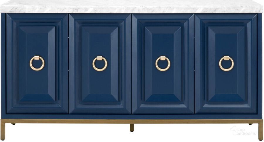The appearance of Azure Navy Blue Carrera Sideboard designed by Essentials For Living in the modern / contemporary interior design. This blue piece of furniture  was selected by 1StopBedrooms from Traditions Collection to add a touch of cosiness and style into your home. Sku: 6087.NAV-BGLD/WHT. Material: Wood. Product Type: Sideboard. Image1