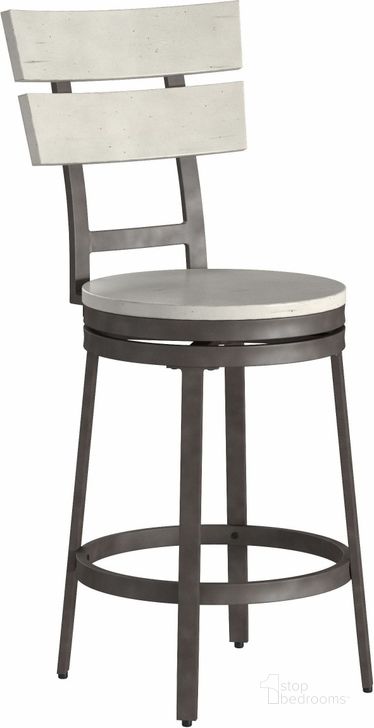 The appearance of Middle Gray Bar Stool With Back designed by American Woodcrafters in the transitional interior design. This white and brown piece of furniture  was selected by 1StopBedrooms from  to add a touch of cosiness and style into your home. Sku: B1-801-30W. Material: Wood. Product Type: Barstool.