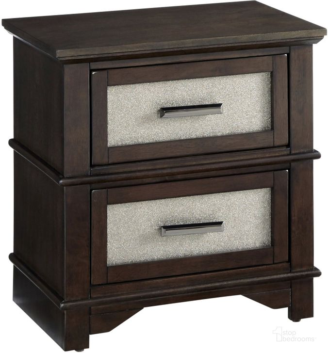 The appearance of Dazzle Chocolate and Champagne Nightstand designed by Progressive Furniture in the modern / contemporary interior design. This brown piece of furniture  was selected by 1StopBedrooms from Dazzle Collection to add a touch of cosiness and style into your home. Sku: B103-43. Material: Wood. Product Type: Nightstand. Image1