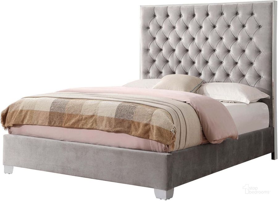 The appearance of Lacey Gray King Upholstered Platform Bed designed by Emerald Home Furnishings in the modern / contemporary interior design. This gray piece of furniture  was selected by 1StopBedrooms from Lacey Collection to add a touch of cosiness and style into your home. Sku: B132-12HB-03;B132-12FBR-03. Bed Type: Platform Bed. Material: Wood. Product Type: Platform Bed. Bed Size: King. Image1