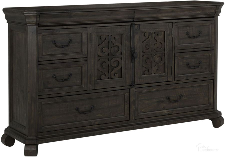 The appearance of Bellamy Peppercorn Drawer Dresser designed by Magnussen in the transitional interior design. This brown piece of furniture  was selected by 1StopBedrooms from Bellamy Collection to add a touch of cosiness and style into your home. Sku: B2491-20. Material: Wood. Product Type: Dresser. Image1