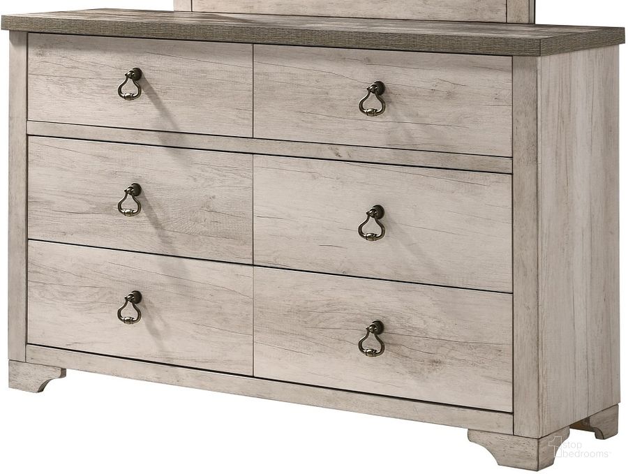 The appearance of Crown Mark Patterson Dresser in Driftwood Grey designed by Crown Mark in the country / farmhouse interior design. This distressed piece of furniture  was selected by 1StopBedrooms from Patterson Collection to add a touch of cosiness and style into your home. Sku: B3050-1. Material: Wood. Product Type: Dresser. Image1