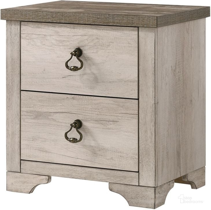 The appearance of Crown Mark Patterson Nightstand in Driftwood Grey designed by Crown Mark in the country / farmhouse interior design. This distressed piece of furniture  was selected by 1StopBedrooms from Patterson Collection to add a touch of cosiness and style into your home. Sku: B3050-2. Material: Wood. Product Type: Nightstand. Image1