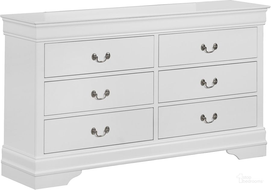 The appearance of Crown Mark Louis Philip Dresser in White designed by Crown Mark in the traditional interior design. This washed linen piece of furniture  was selected by 1StopBedrooms from Louis Philip Collection to add a touch of cosiness and style into your home. Sku: B3650-1. Material: Wood. Product Type: Dresser. Image1