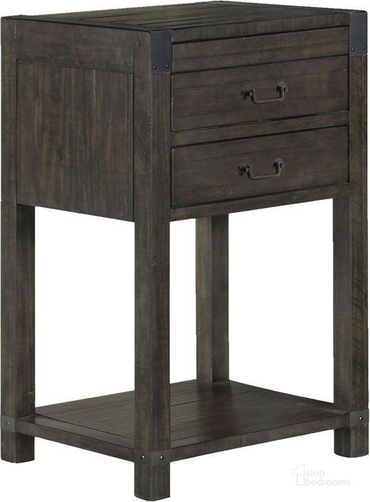 The appearance of Abington Weathered Charcoal Open Nightstand designed by Magnussen in the transitional interior design. This gray piece of furniture  was selected by 1StopBedrooms from Abington Collection to add a touch of cosiness and style into your home. Sku: B3804-05. Material: Wood. Product Type: Nightstand. Image1