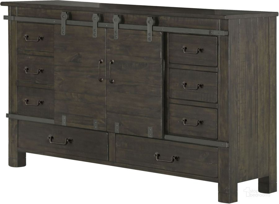 The appearance of Abington Weathered Charcoal Sliding Door Dresser designed by Magnussen in the transitional interior design. This gray piece of furniture  was selected by 1StopBedrooms from Abington Collection to add a touch of cosiness and style into your home. Sku: B3804-24. Material: Wood. Product Type: Dresser. Image1