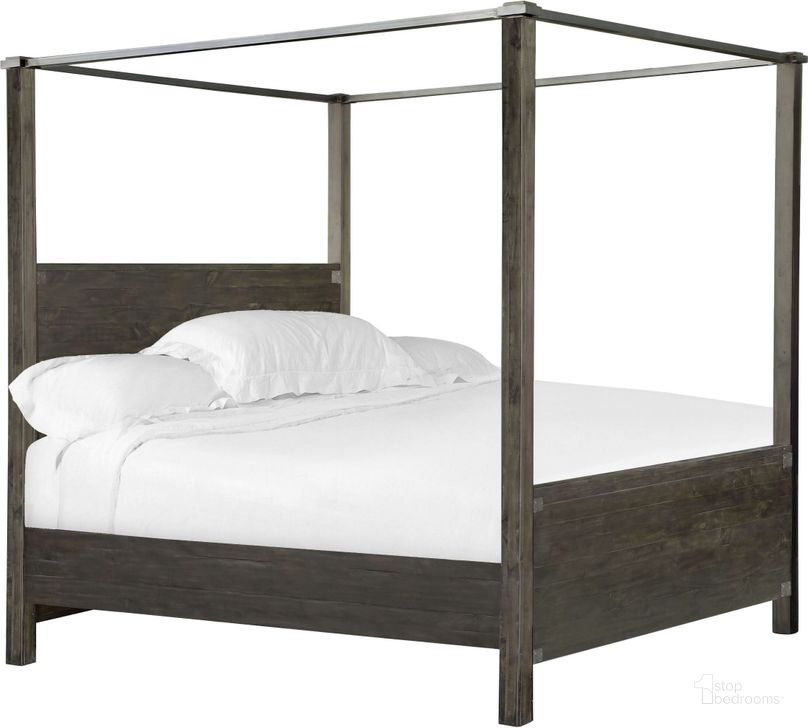 The appearance of Abington Weathered Charcoal Queen Poster Bed designed by Magnussen in the transitional interior design. This gray piece of furniture  was selected by 1StopBedrooms from Abington Collection to add a touch of cosiness and style into your home. Sku: B3804-56H;B3804-56P;B3804-56R. Bed Type: Canopy Bed. Material: Wood. Product Type: Canopy Bed. Bed Size: Queen. Image1