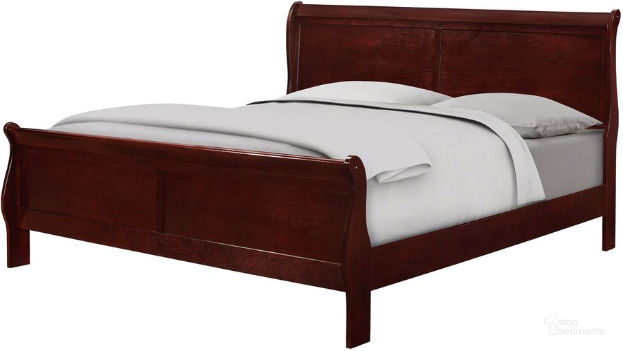 The appearance of Crown Mark Louis Philip Twin Sleigh Bed in Cherry B3850 designed by Crown Mark in the traditional interior design. This cherry piece of furniture  was selected by 1StopBedrooms from Louis Philip Collection to add a touch of cosiness and style into your home. Sku: B3850-T-HBFB;B3850-T-RAIL. Bed Type: Sleigh Bed. Material: Wood. Product Type: Sleigh Bed. Bed Size: Twin. Image1
