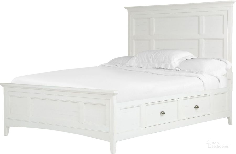 The appearance of Heron Cove Chalk White Cal. King Storage Panel Bed designed by Magnussen in the modern / contemporary interior design. This white piece of furniture  was selected by 1StopBedrooms from Heron Cove Collection to add a touch of cosiness and style into your home. Sku: B4400-64H;B4400-64F;B4400-74B;B4400-74B. Bed Type: Storage Bed. Material: Wood. Product Type: Storage Bed. Bed Size: California King. Image1