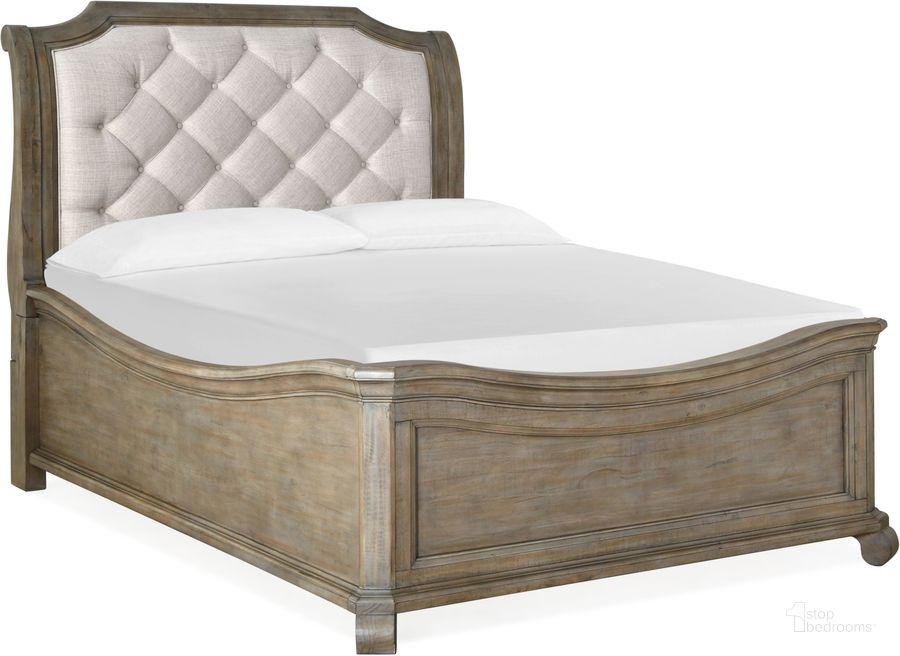 The appearance of Tinley Park Dove Tail Grey Queen Shaped Sleigh Bed designed by Magnussen in the traditional interior design. This brown piece of furniture  was selected by 1StopBedrooms from Tinley Park Collection to add a touch of cosiness and style into your home. Sku: B4646-53H;B4646-55F;B4646-55R. Bed Type: Sleigh Bed. Product Type: Sleigh Bed. Bed Size: Queen.