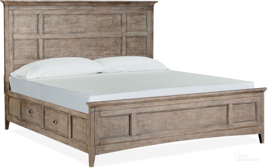 The appearance of Paxton Place Dovetail Grey Cal. King Panel Storage Bed designed by Magnussen in the rustic / southwestern interior design. This brown piece of furniture  was selected by 1StopBedrooms from Paxton Place Collection to add a touch of cosiness and style into your home. Sku: B4805-64F;B4805-64H;B4805-74B;B4805-74B. Bed Type: Storage Bed. Product Type: Storage Bed. Bed Size: California King.