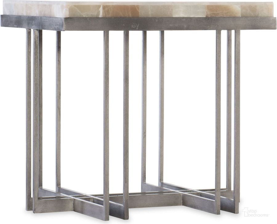 The appearance of Melange Silver Mona End Table designed by Hooker in the modern / contemporary interior design. This silver piece of furniture  was selected by 1StopBedrooms from Melange Collection to add a touch of cosiness and style into your home. Sku: 638-50394-MULTI. Product Type: End Table. Material: Stone. Image1
