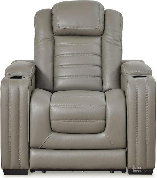 The appearance of Backtrack Power Recliner With Adjustable Headrest In Gray designed by Signature Design by Ashley in the modern / contemporary interior design. This gray piece of furniture  was selected by 1StopBedrooms from Backtrack Collection to add a touch of cosiness and style into your home. Sku: U2800513. Product Type: Recliner. Material: Leather Match. Image1
