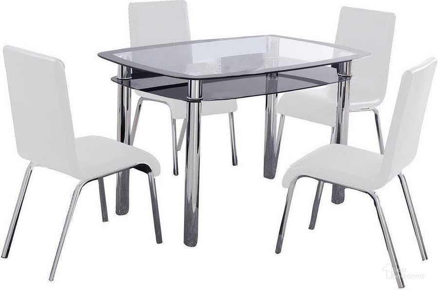 The appearance of Bailee 5 Piece Contemporary Glass And Faux Leather Dinette Set In White designed by Best Master Furniture in the modern / contemporary interior design. This white piece of furniture  was selected by 1StopBedrooms from Bailee Collection to add a touch of cosiness and style into your home. Sku: T06W5. Material: Faux Leather. Product Type: Dining Room Set. Image1