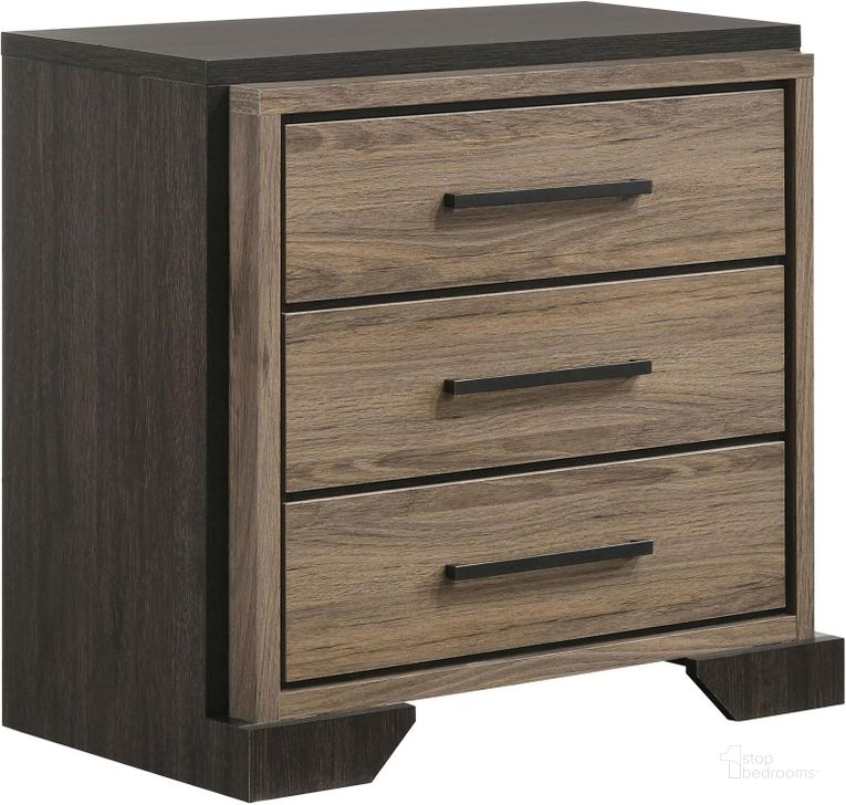 The appearance of Baker 3-Drawer Nightstand Brown and Light Taupe designed by Coaster in the rustic / southwestern interior design. This taupe and brown piece of furniture  was selected by 1StopBedrooms from Baker Collection to add a touch of cosiness and style into your home. Sku: 224462. Product Type: Nightstand. Material: Laminate. Image1