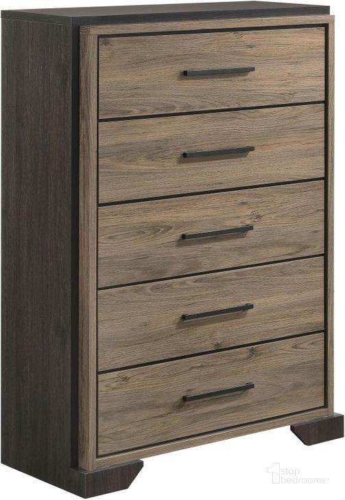 The appearance of Baker 5-Drawer Chest Brown and Light Taupe designed by Coaster in the rustic / southwestern interior design. This taupe and brown piece of furniture  was selected by 1StopBedrooms from Baker Collection to add a touch of cosiness and style into your home. Sku: 224465. Product Type: Chest. Material: Laminate. Image1