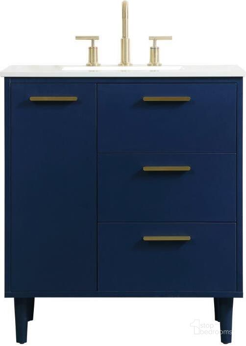 The appearance of Baldwin 30 Inch Bathroom Vanity In Blue designed by Elegant Lighting in the transitional interior design. This blue piece of furniture  was selected by 1StopBedrooms from Baldwin Collection to add a touch of cosiness and style into your home. Sku: VF47030MBL. Material: Wood. Product Type: Bathroom Vanity. Image1