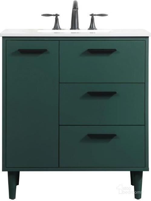 The appearance of Baldwin 30 Inch Bathroom Vanity In Green designed by Elegant Lighting in the transitional interior design. This green piece of furniture  was selected by 1StopBedrooms from Baldwin Collection to add a touch of cosiness and style into your home. Sku: VF47030MGN. Material: Wood. Product Type: Bathroom Vanity. Image1