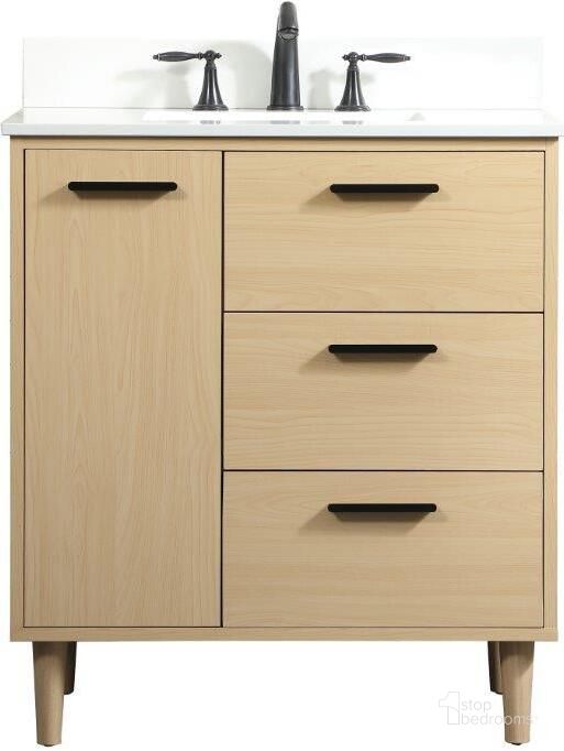 The appearance of Baldwin 30 Inch Bathroom Vanity In Maple With Backsplash designed by Elegant Lighting in the transitional interior design. This maple piece of furniture  was selected by 1StopBedrooms from Baldwin Collection to add a touch of cosiness and style into your home. Sku: VF47030MMP-BS. Material: Wood. Product Type: Bathroom Vanity. Image1