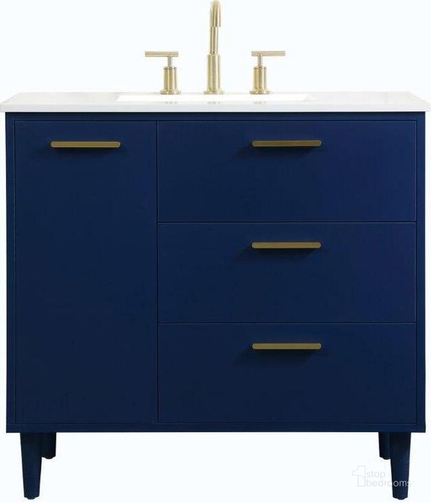 The appearance of Baldwin 36 Inch Bathroom Vanity In Blue designed by Elegant Lighting in the transitional interior design. This blue piece of furniture  was selected by 1StopBedrooms from Baldwin Collection to add a touch of cosiness and style into your home. Sku: VF47036MBL. Material: Wood. Product Type: Bathroom Vanity. Image1