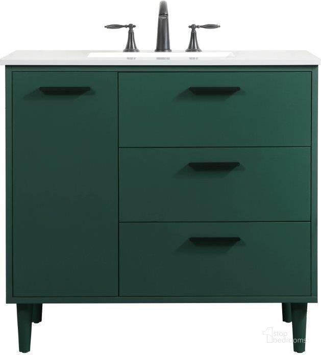 The appearance of Baldwin 36 Inch Bathroom Vanity In Green designed by Elegant Lighting in the transitional interior design. This green piece of furniture  was selected by 1StopBedrooms from Baldwin Collection to add a touch of cosiness and style into your home. Sku: VF47036MGN. Material: Wood. Product Type: Bathroom Vanity. Image1